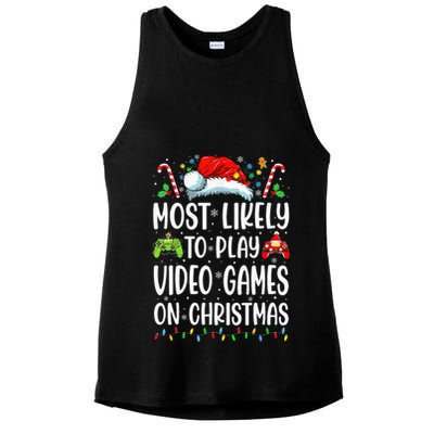 Gamer Most Likely To Play Video Games On Christmas Ladies PosiCharge Tri-Blend Wicking Tank