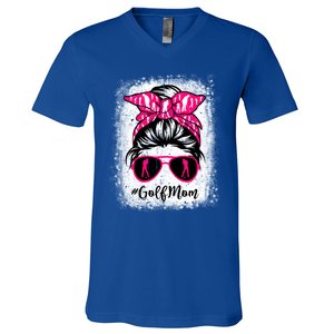 Golf Mom Leopard Messy Bun Sport Lover Mother's Day Gift V-Neck T-Shirt