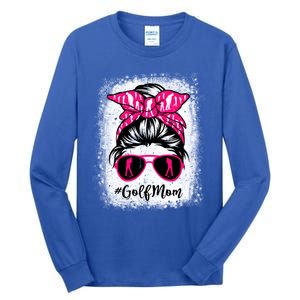 Golf Mom Leopard Messy Bun Sport Lover Mother's Day Gift Tall Long Sleeve T-Shirt