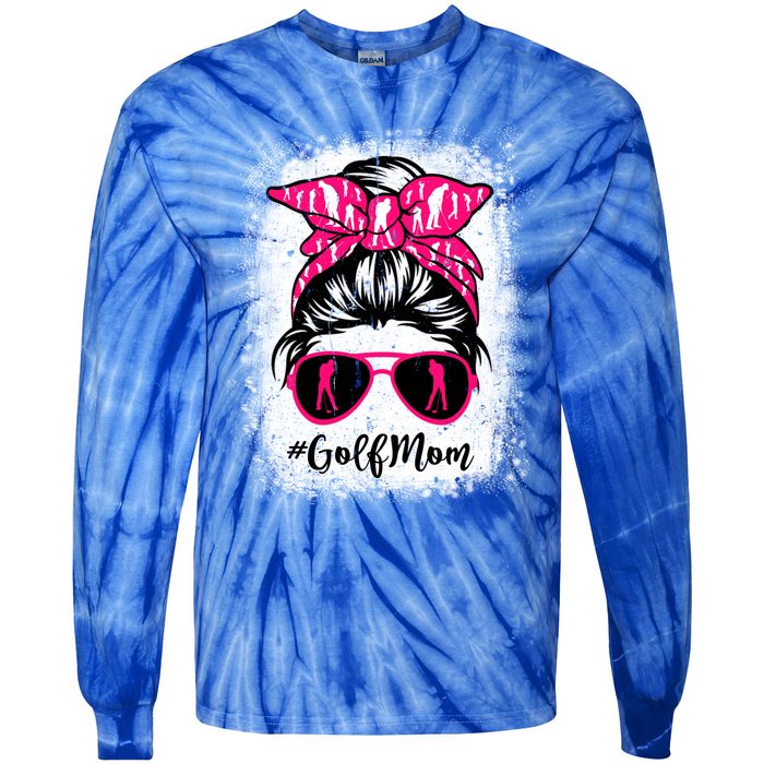 Golf Mom Leopard Messy Bun Sport Lover Mother's Day Gift Tie-Dye Long Sleeve Shirt