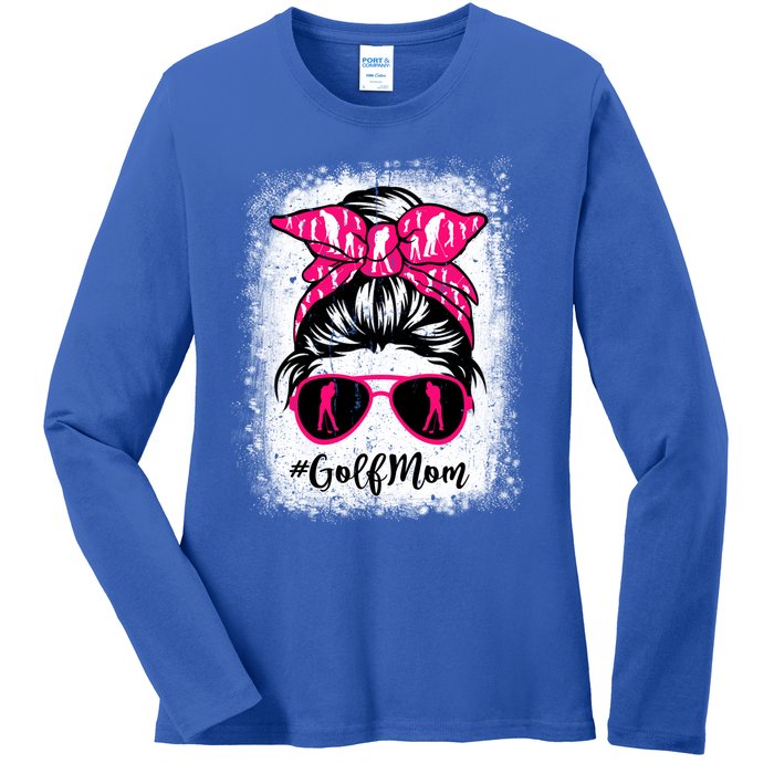 Golf Mom Leopard Messy Bun Sport Lover Mother's Day Gift Ladies Long Sleeve Shirt