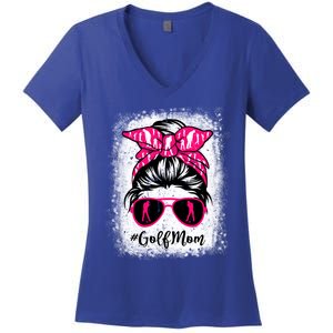 Golf Mom Leopard Messy Bun Sport Lover Mother's Day Gift Women's V-Neck T-Shirt