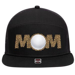 Golf Mom Leopard Mother's Day Funny Women Mommy 7 Panel Mesh Trucker Snapback Hat