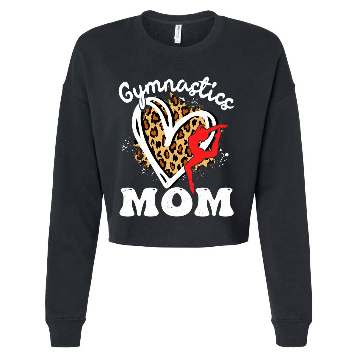 Gymnastics Mom Leopard Heart Gymnast Mother's Day Cute Gift Cropped Pullover Crew
