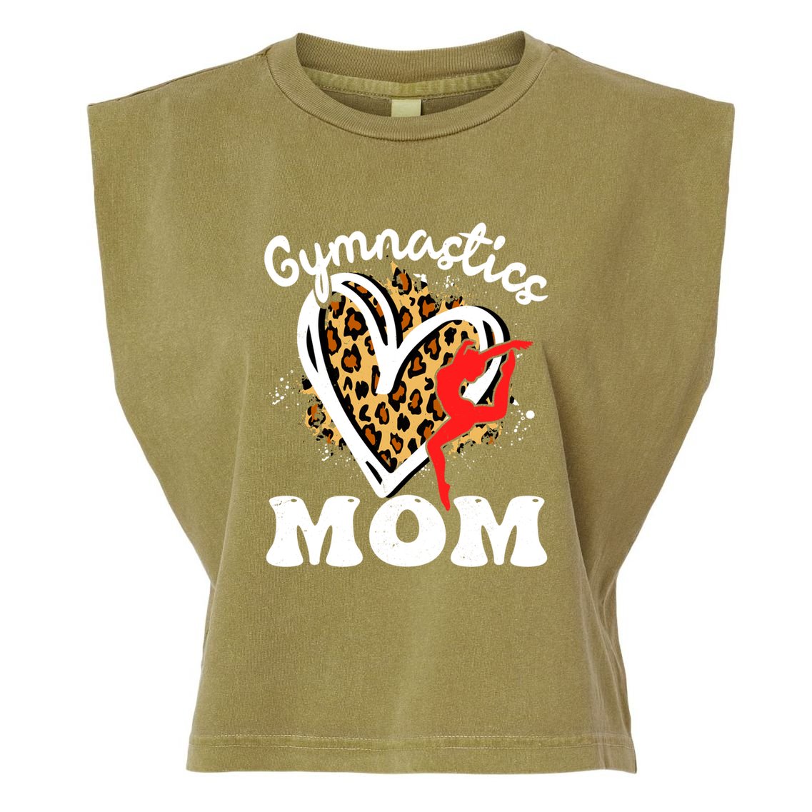 Gymnastics Mom Leopard Heart Gymnast Mother's Day Cute Gift Garment-Dyed Women's Muscle Tee