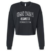 Grand Marais Minnesota Mn Vintage Sports Established Cropped Pullover Crew