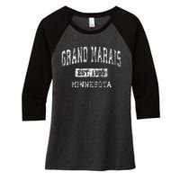 Grand Marais Minnesota Mn Vintage Sports Established Women's Tri-Blend 3/4-Sleeve Raglan Shirt