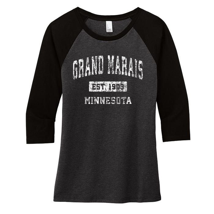 Grand Marais Minnesota Mn Vintage Sports Established Women's Tri-Blend 3/4-Sleeve Raglan Shirt