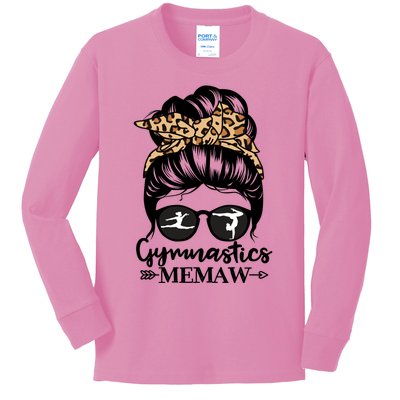 Gymnastics Memaw Messy Bun Hair Funny Gymnast Memaw Gift Kids Long Sleeve Shirt