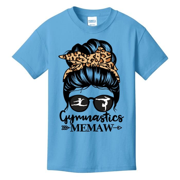 Gymnastics Memaw Messy Bun Hair Funny Gymnast Memaw Gift Kids T-Shirt