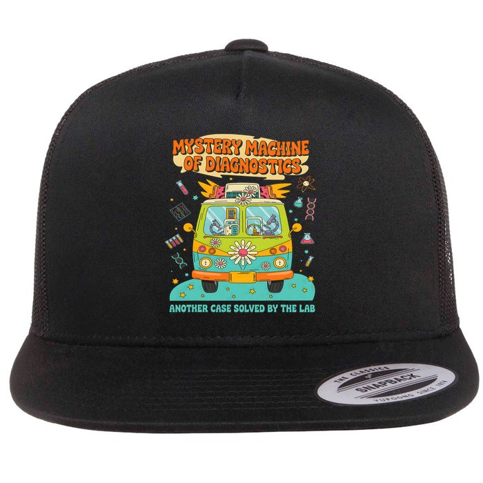 Groovy Mystery Machine Of Diagnostics Lab Tech Lab Week 2025  Flat Bill Trucker Hat
