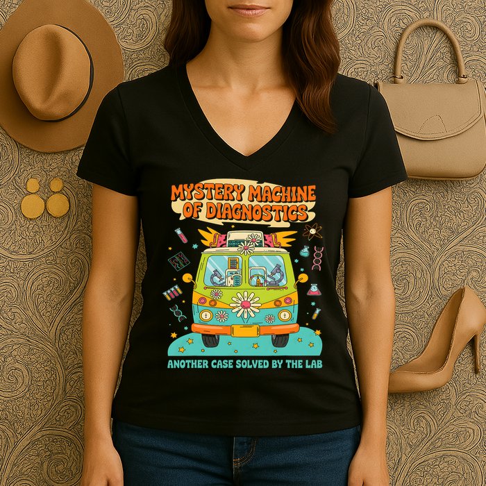 Groovy Mystery Machine Of Diagnostics Lab Tech Lab Week 2025  Women's V-Neck T-Shirt
