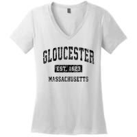 Gloucester Massachusetts Ma Vintage Established Sports Women's V-Neck T-Shirt