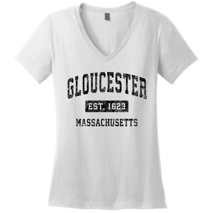 Gloucester Massachusetts Ma Vintage Established Sports Women's V-Neck T-Shirt