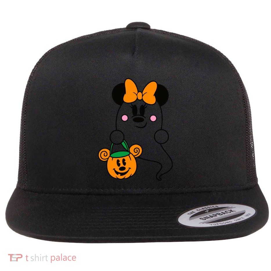 Ghost Minnie Mouse Halloween Trick Or Treat Halloween Flatbill Hat