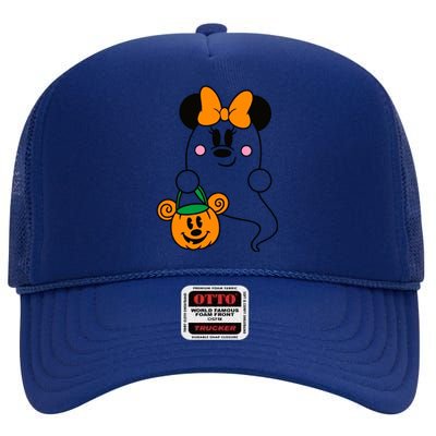 Ghost Minnie Mouse Halloween Trick Or Treat Halloween High Crown Mesh Back Trucker Hat