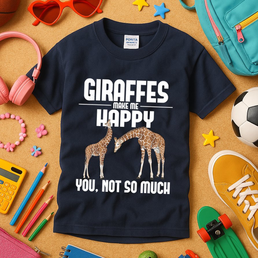 Giraffes Make Me Happy Safari Zoo Animal Lover Giraffe Kids T-Shirt