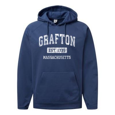 Grafton Massachusetts Ma Vintage Established Sports Design Performance Fleece Hoodie