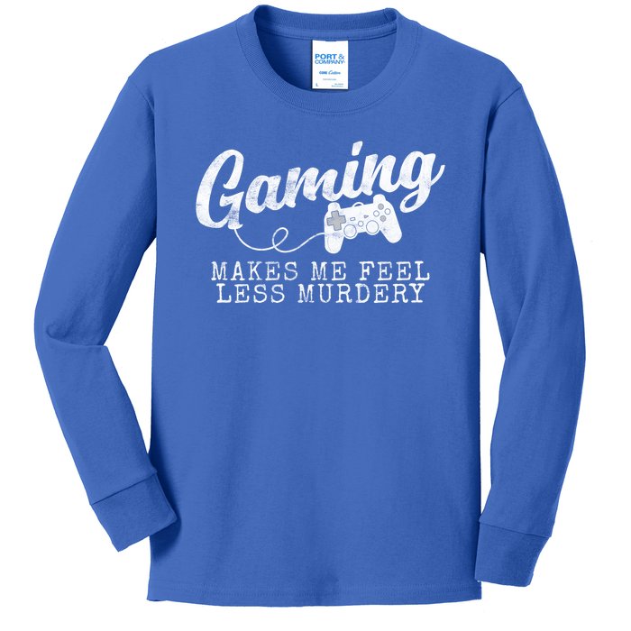 Gaming Makes Me Feel Less Murdery Funny Kids Long Sleeve Shirt