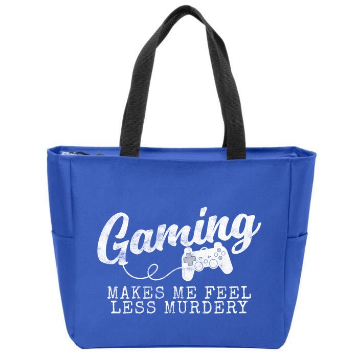 Gaming Makes Me Feel Less Murdery Funny Zip Tote Bag
