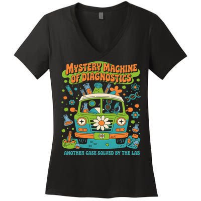 Groovy Mystery Machine Of Diagnostics Lab Tech Lab Week 2025 Women's V-Neck T-Shirt