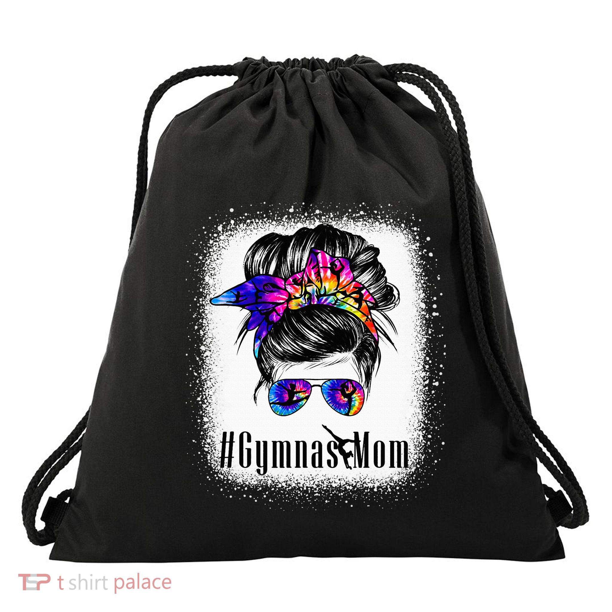 Gymnastics Mom Messy Bun Bleached Gymnast Drawstring Bag