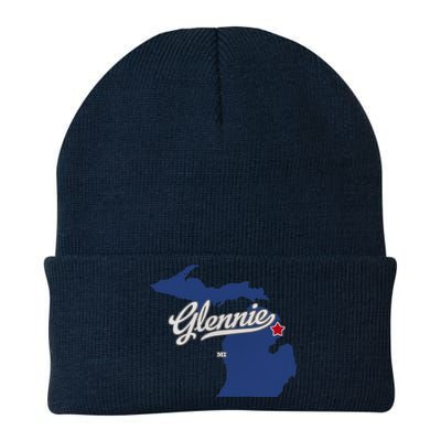 Glennie Michigan MI Map Knit Cap Winter Beanie