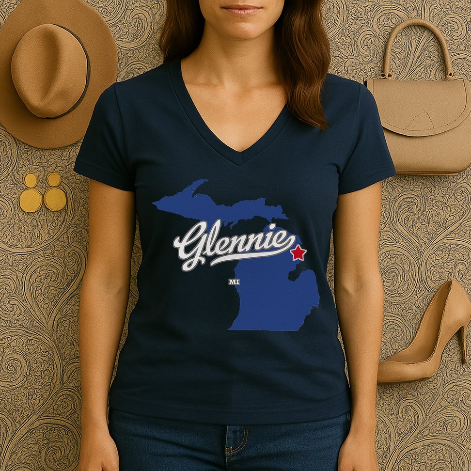 Glennie Michigan MI Map Women's V-Neck T-Shirt