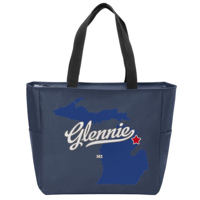 Glennie Michigan MI Map Zip Tote Bag