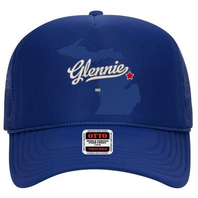 Glennie Michigan MI Map High Crown Mesh Back Trucker Hat