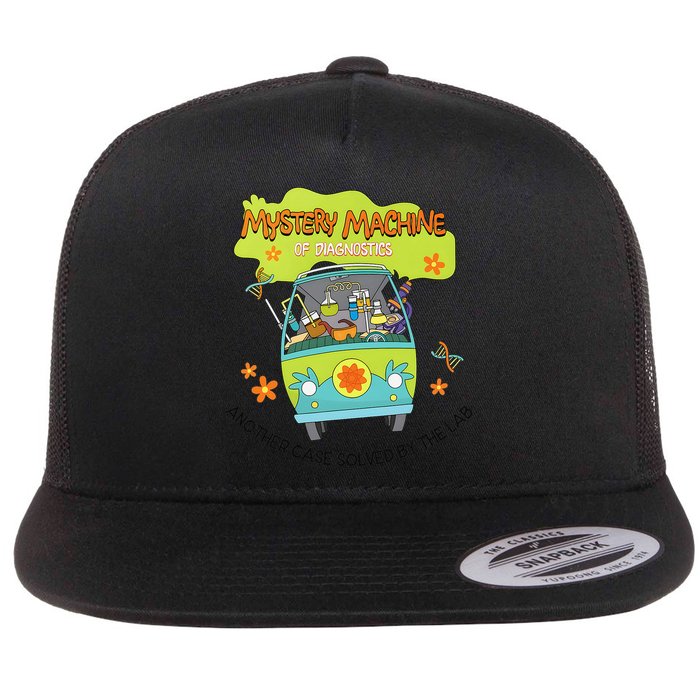 Groovy Mystery Machine Of Diagnostics Lab Tech Lab Week 2025 Gift Flat Bill Trucker Hat
