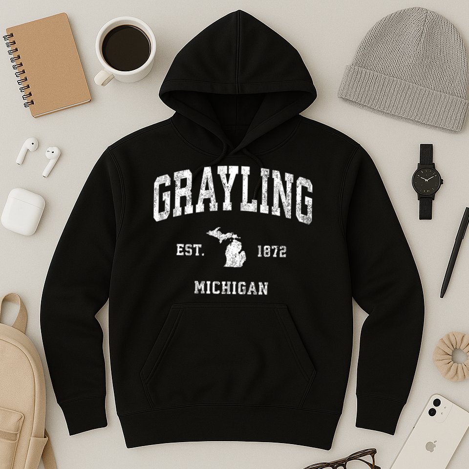 Grayling Michigan Mi Vintage Athletic Sports Hoodie