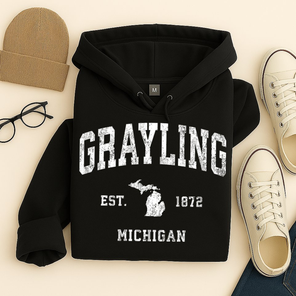 Grayling Michigan Mi Vintage Athletic Sports Hoodie