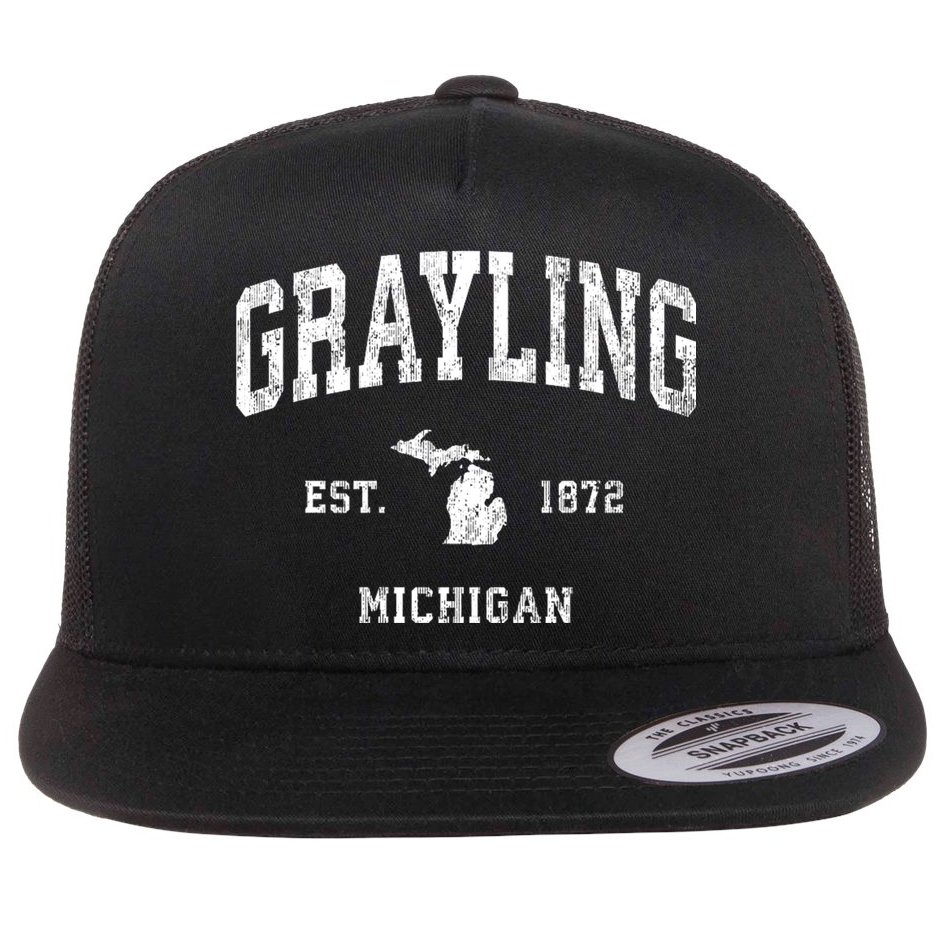Grayling Michigan Mi Vintage Athletic Sports Flat Bill Trucker Hat