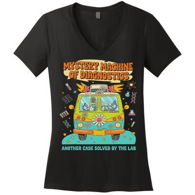 Groovy Mystery Machine Of Diagnostics Lab Tech Lab Week 2025 Women's V-Neck T-Shirt