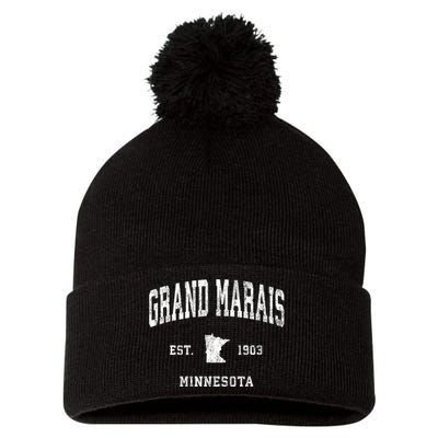 Grand Marais Minnesota Mn Vintage Athletic Pom Pom 12in Knit Beanie