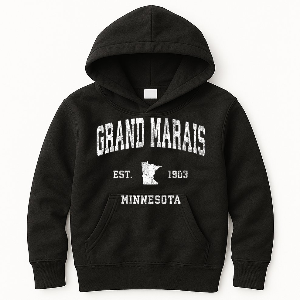 Grand Marais Minnesota Mn Vintage Athletic Kids Hoodie