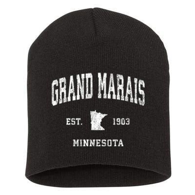 Grand Marais Minnesota Mn Vintage Athletic Short Acrylic Beanie