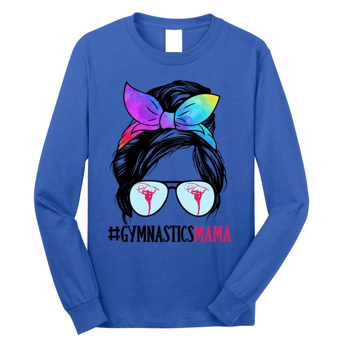 Gymnastics Mama Messy Bun Hair Glasses Gymnast Mom Gift Long Sleeve Shirt