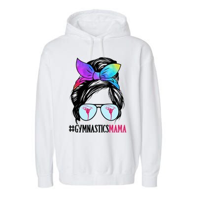 Gymnastics Mama Messy Bun Hair Glasses Gymnast Mom Gift Garment-Dyed Fleece Hoodie