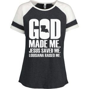 God Made Me. Jesus Saved Me. Louisiana Raised Me. Enza Ladies Jersey Colorblock Tee