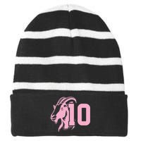 Goat Miami Mvp 10 Greatest Of All Time Striped Beanie with Solid Band