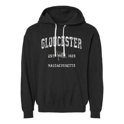 Gloucester Massachusetts Ma Vintage Us Flag Garment-Dyed Fleece Hoodie
