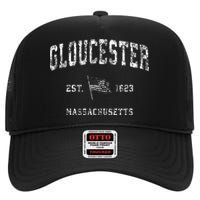 Gloucester Massachusetts Ma Vintage Us Flag High Crown Mesh Back Trucker Hat