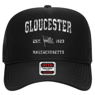 Gloucester Massachusetts Ma Vintage Us Flag High Crown Mesh Back Trucker Hat