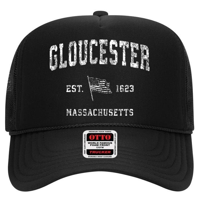 Gloucester Massachusetts Ma Vintage Us Flag High Crown Mesh Back Trucker Hat