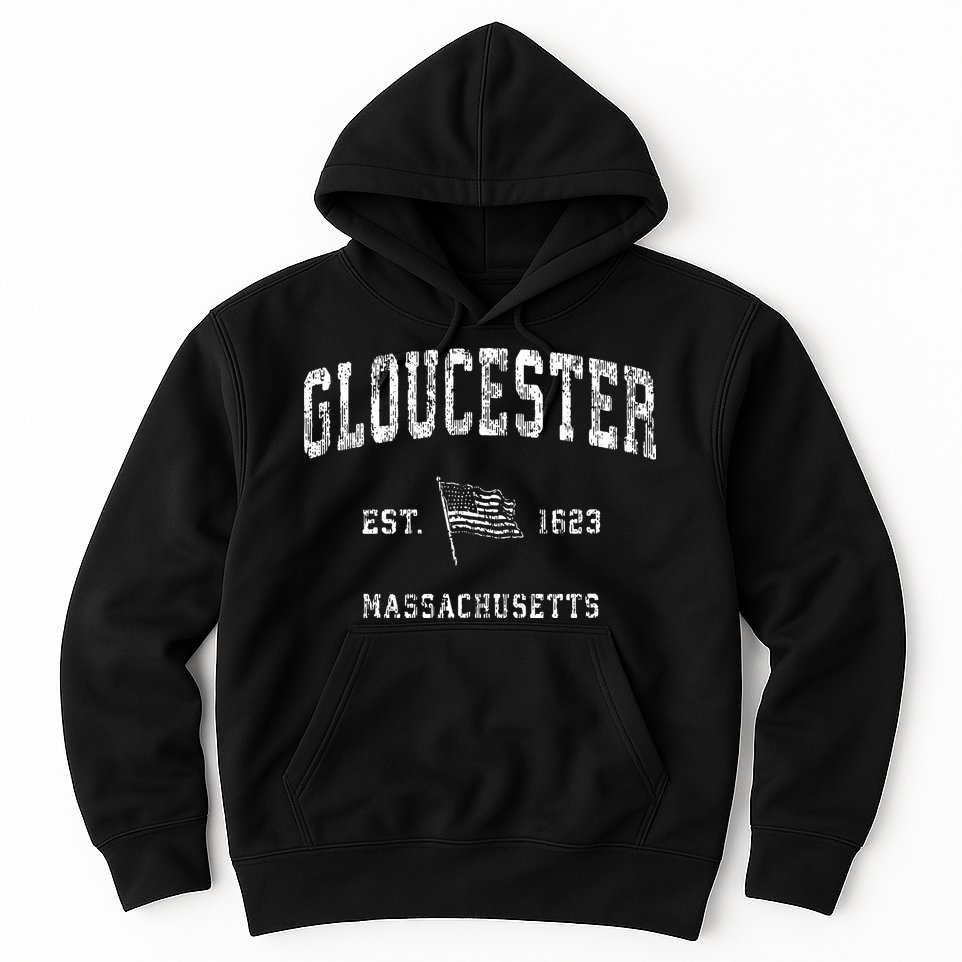 Gloucester Massachusetts Ma Vintage Us Flag Hoodie