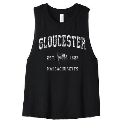 Gloucester Massachusetts Ma Vintage Us Flag Women's Racerback Cropped Tank