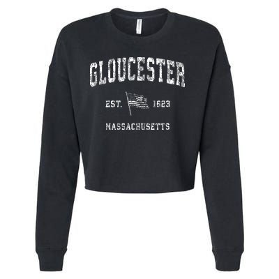 Gloucester Massachusetts Ma Vintage Us Flag Cropped Pullover Crew