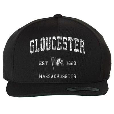 Gloucester Massachusetts Ma Vintage Us Flag Wool Snapback Cap